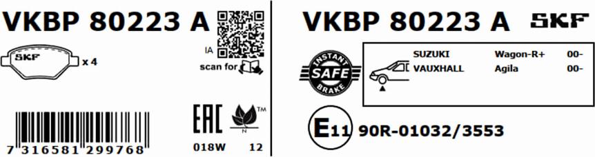 SKF VKBP 80223 A - Тормозные колодки, дисковые, комплект autosila-amz.com