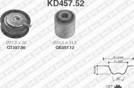 SNR KD457.52 - Комплект зубчатого ремня ГРМ autosila-amz.com