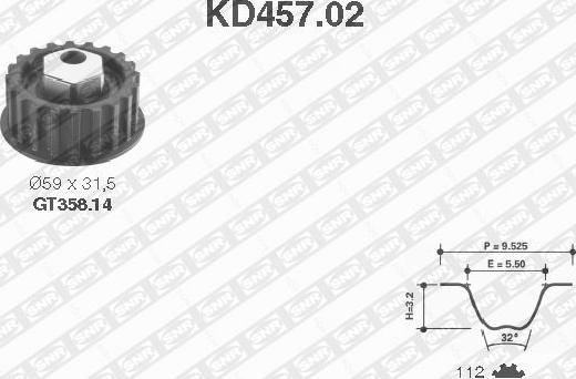 SNR KD457.02 - Комплект зубчатого ремня ГРМ autosila-amz.com