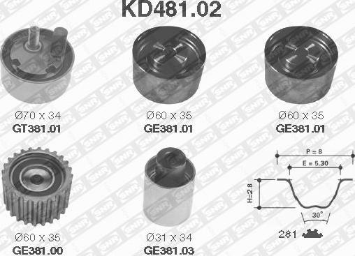 SNR KD481.02 - Комплект зубчатого ремня ГРМ autosila-amz.com