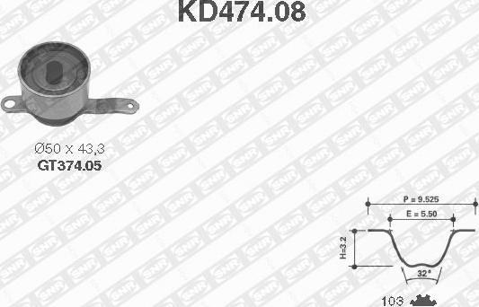 SNR KD474.08 - Комплект зубчатого ремня ГРМ autosila-amz.com