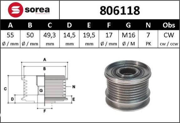 SNRA 806118 - Шкив генератора, муфта autosila-amz.com