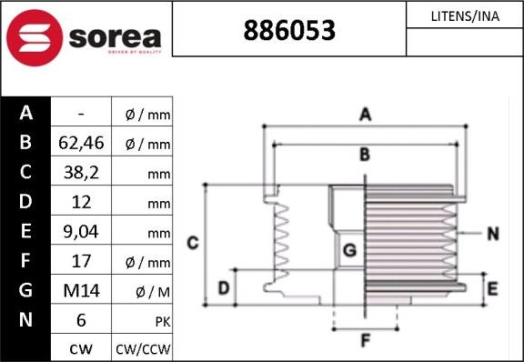 SNRA 886053 - Шкив генератора, муфта autosila-amz.com
