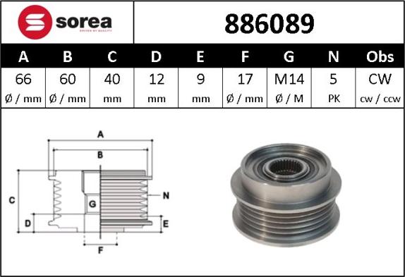 SNRA 886089 - Шкив генератора, муфта autosila-amz.com