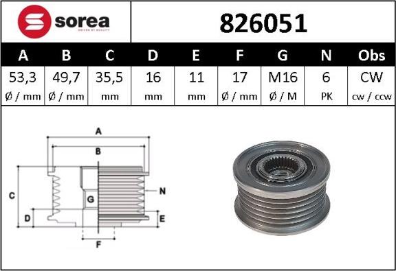 SNRA 826051 - Шкив генератора, муфта autosila-amz.com