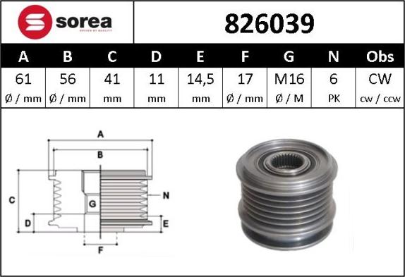 SNRA 826039 - Шкив генератора, муфта autosila-amz.com