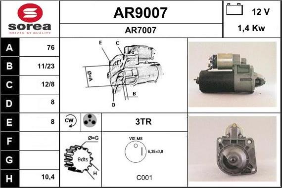 SNRA AR9007 - Стартер autosila-amz.com