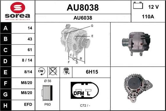 SNRA AU8038 - Генератор autosila-amz.com