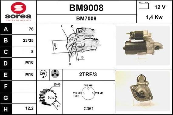 SNRA BM9008 - Стартер autosila-amz.com