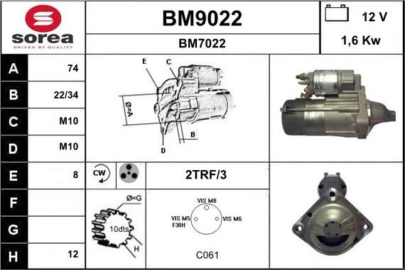 SNRA BM9022 - Стартер autosila-amz.com