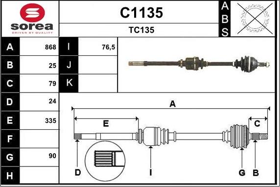 SNRA C1135 - Приводной вал autosila-amz.com