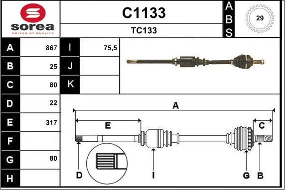 SNRA C1133 - Приводной вал autosila-amz.com