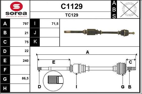 SNRA C1129 - Приводной вал autosila-amz.com