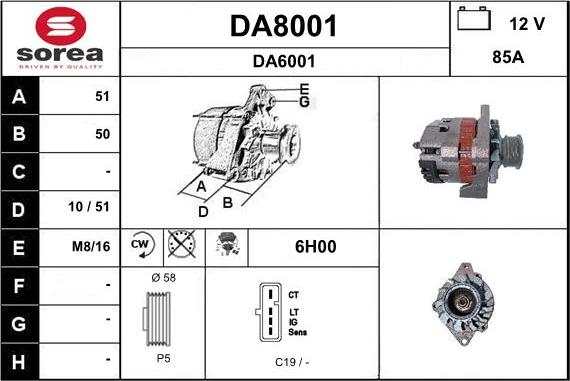 SNRA DA8001 - Генератор autosila-amz.com