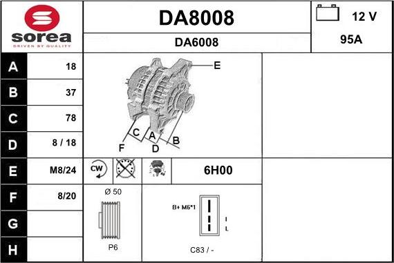 SNRA DA8008 - Генератор autosila-amz.com