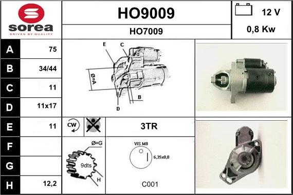 SNRA HO9009 - Стартер autosila-amz.com