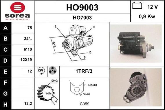 SNRA HO9003 - Стартер autosila-amz.com