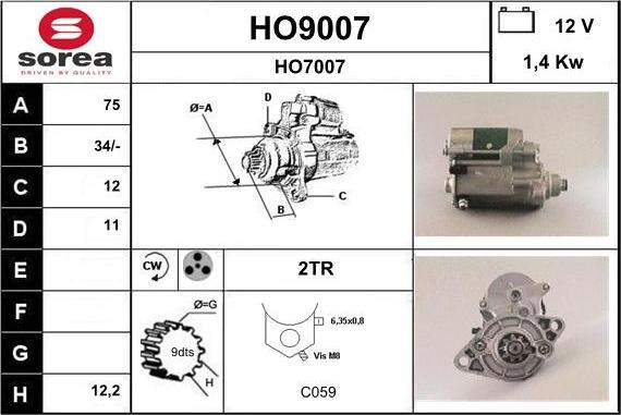 SNRA HO9007 - Стартер autosila-amz.com