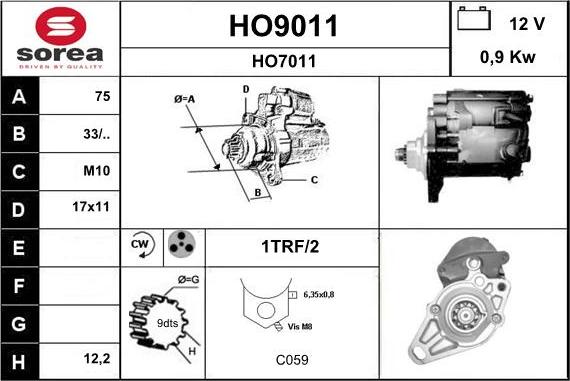 SNRA HO9011 - Стартер autosila-amz.com