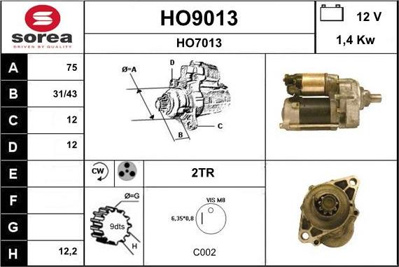 SNRA HO9013 - Стартер autosila-amz.com