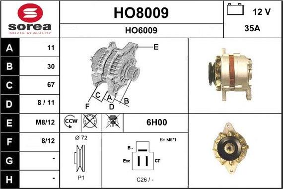 SNRA HO8009 - Генератор autosila-amz.com