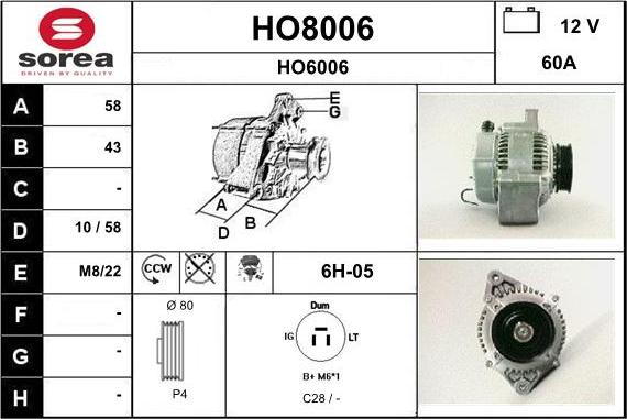 SNRA HO8006 - Генератор autosila-amz.com