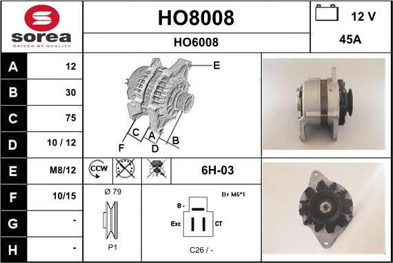 SNRA HO8008 - Генератор autosila-amz.com