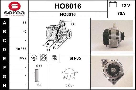 SNRA HO8016 - Генератор autosila-amz.com