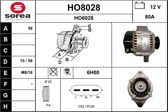 SNRA HO8028 - Генератор autosila-amz.com