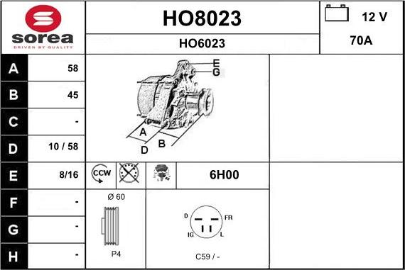 SNRA HO8023 - Генератор autosila-amz.com
