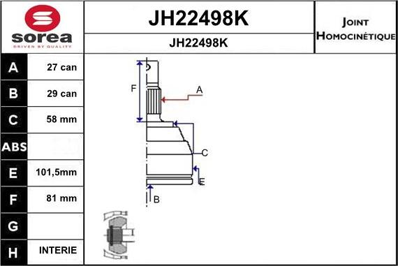 SNRA JH22498K - Шарнирный комплект, ШРУС, приводной вал autosila-amz.com