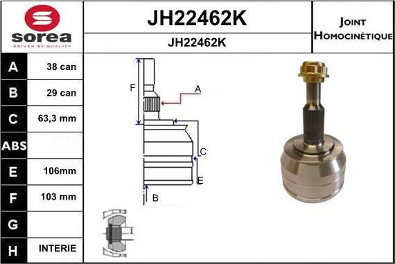 SNRA JH22462K - Шарнирный комплект, ШРУС, приводной вал autosila-amz.com
