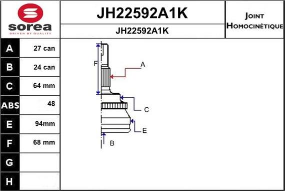 SNRA JH22592A1K - Шарнирный комплект, ШРУС, приводной вал autosila-amz.com