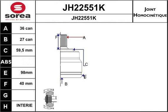 SNRA JH22551K - Шарнирный комплект, ШРУС, приводной вал autosila-amz.com