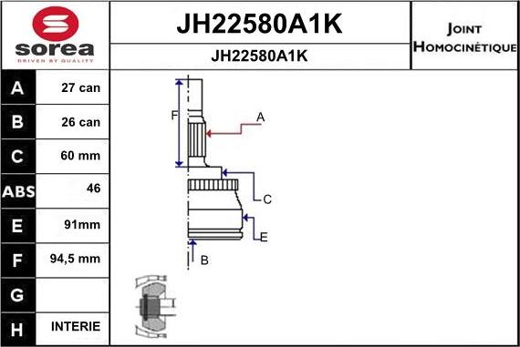 SNRA JH22580A1K - Шарнирный комплект, ШРУС, приводной вал autosila-amz.com