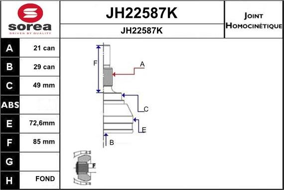 SNRA JH22587K - Шарнирный комплект, ШРУС, приводной вал autosila-amz.com