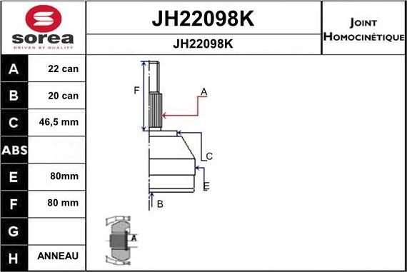 SNRA JH22098K - Шарнирный комплект, ШРУС, приводной вал autosila-amz.com