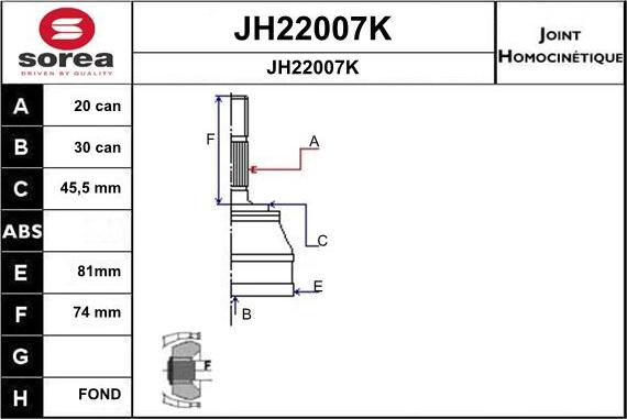 SNRA JH22007K - Шарнирный комплект, ШРУС, приводной вал autosila-amz.com