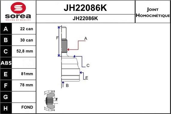 SNRA JH22086K - Шарнирный комплект, ШРУС, приводной вал autosila-amz.com