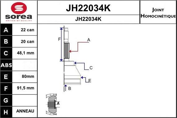 SNRA JH22034K - Шарнирный комплект, ШРУС, приводной вал autosila-amz.com