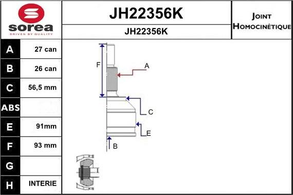 SNRA JH22356K - Шарнирный комплект, ШРУС, приводной вал autosila-amz.com