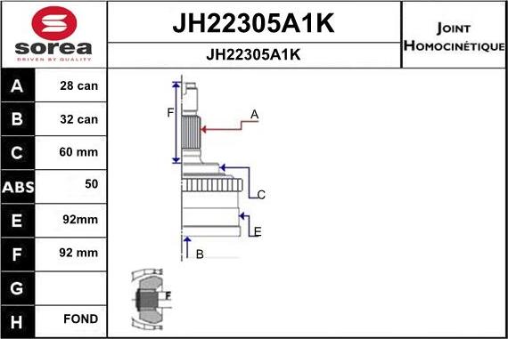 SNRA JH22305A1K - Шарнирный комплект, ШРУС, приводной вал autosila-amz.com