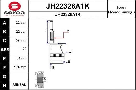 SNRA JH22326A1K - Шарнирный комплект, ШРУС, приводной вал autosila-amz.com