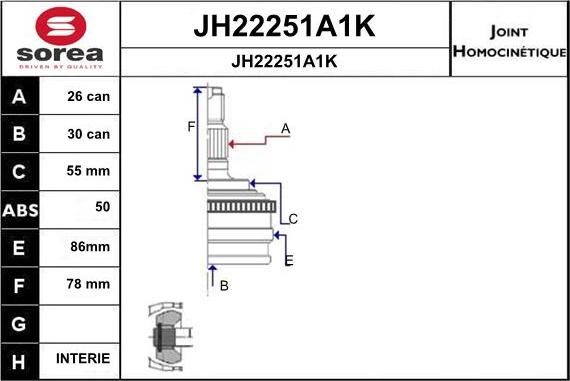 SNRA JH22251A1K - Шарнирный комплект, ШРУС, приводной вал autosila-amz.com