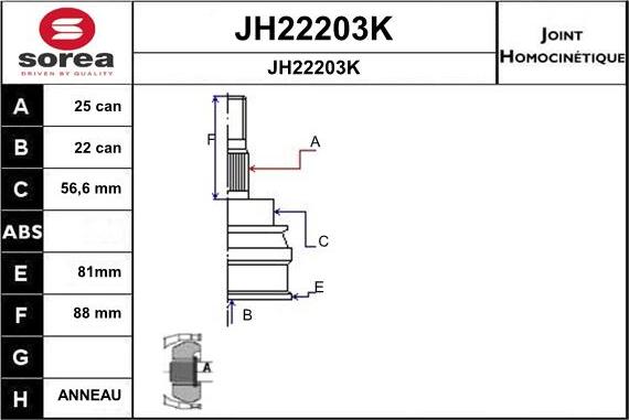 SNRA JH22203K - Шарнирный комплект, ШРУС, приводной вал autosila-amz.com