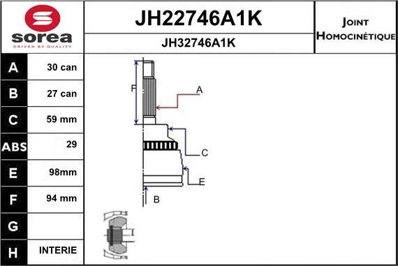 SNRA JH22746A1K - Шарнирный комплект, ШРУС, приводной вал autosila-amz.com