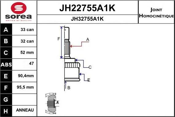 SNRA JH22755A1K - Шарнирный комплект, ШРУС, приводной вал autosila-amz.com