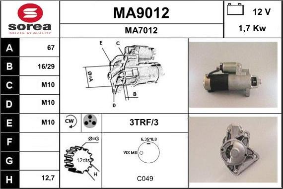 SNRA MA9012 - Стартер autosila-amz.com