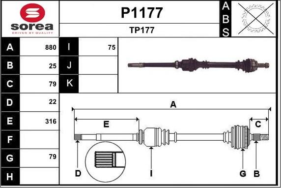 SNRA P1177 - Приводной вал autosila-amz.com