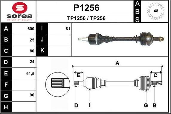 SNRA P1256 - Приводной вал autosila-amz.com